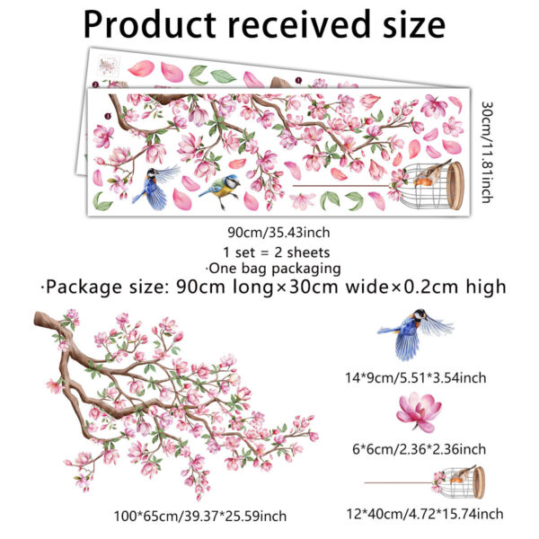 Pink Flowers Peach Tree Bird  Cage Decoration  Self-adhesive Pvc wall sticker - Image 6