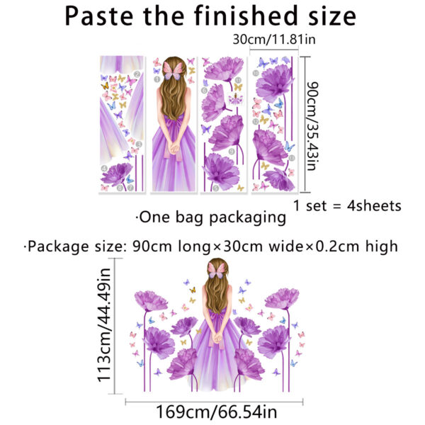 Purple Girl Butterfly Purple Flower Decoration Wall Sticker - Image 4