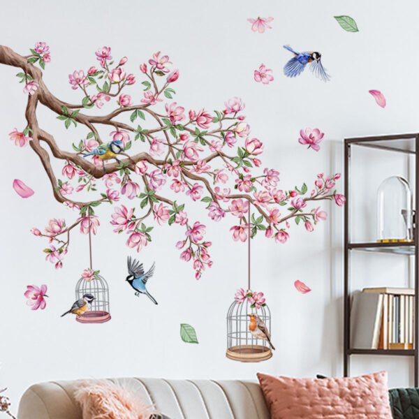 Pink Flowers Peach Tree Bird  Cage Decoration  Self-adhesive Pvc wall sticker - Image 4