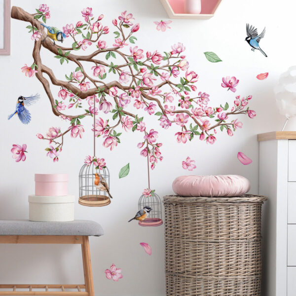 Pink Flowers Peach Tree Bird  Cage Decoration  Self-adhesive Pvc wall sticker - Image 3