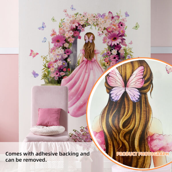 Pink girl Butterfly Background Decoration Wall Sticker - Image 3