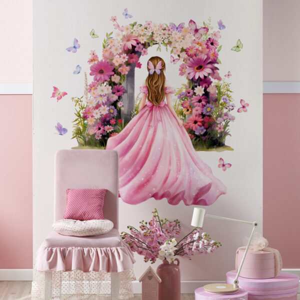 Pink girl Butterfly Background Decoration Wall Sticker