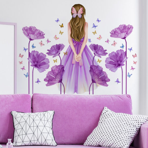 Purple Girl Butterfly Purple Flower Decoration Wall Sticker - Image 3