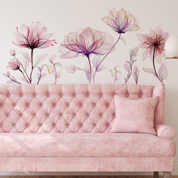 Pink Plant flower Room Decoration Self-Adhesive Wall Sticker - Image 3