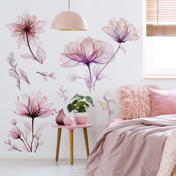 Pink Plant flower Room Decoration Self-Adhesive Wall Sticker - Image 2