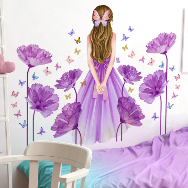 Purple Girl Butterfly Purple Flower Decoration Wall Sticker - Image 2