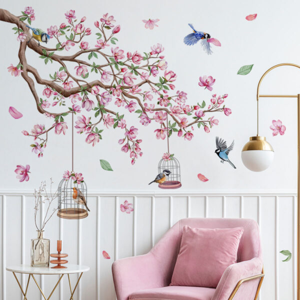 Pink Flowers Peach Tree Bird  Cage Decoration  Self-adhesive Pvc wall sticker - Image 5